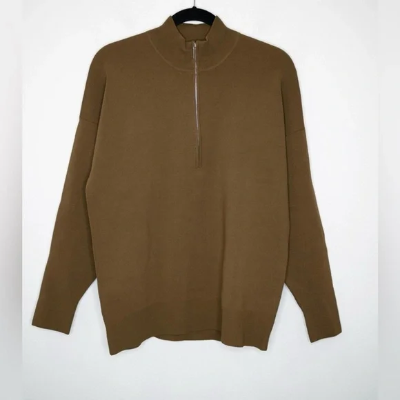 NWT M.M Lafleur Athens Half Zip Knit Pullover Deep Fern Olive Color Size Medium - Picture 3 of 11